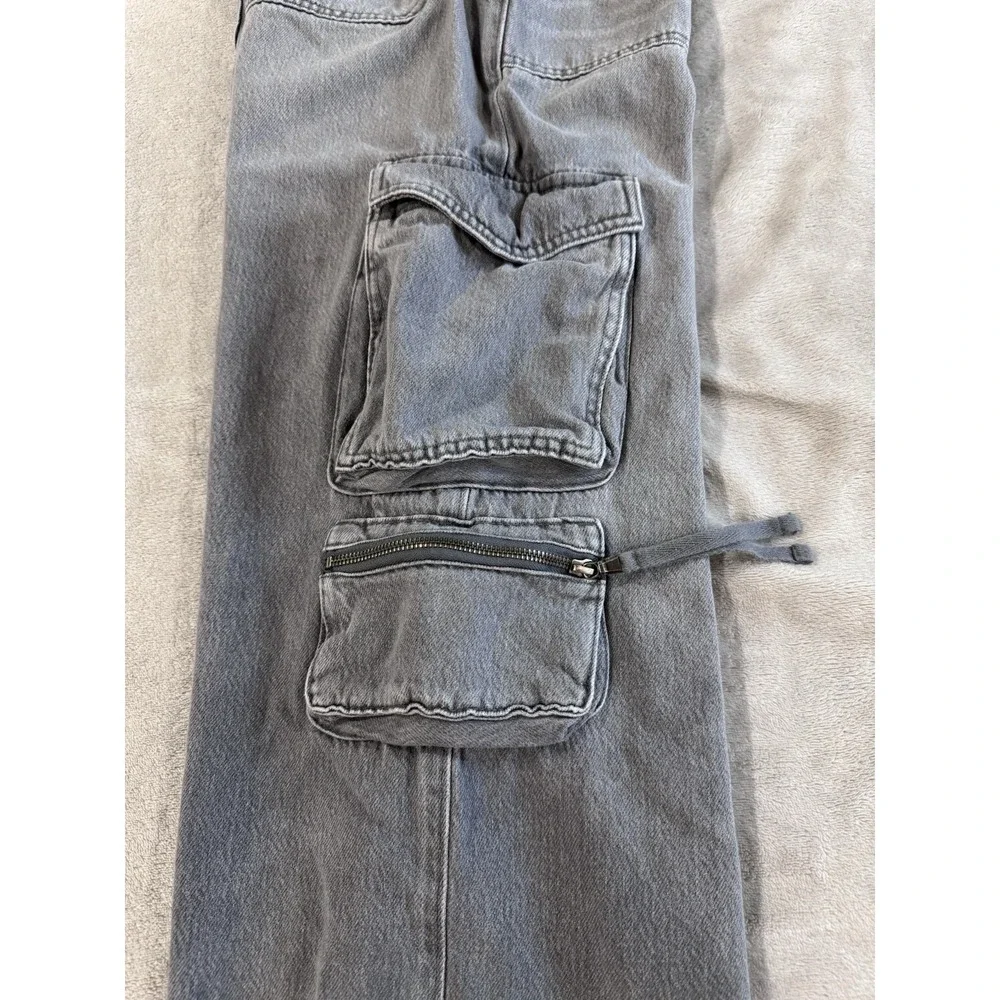 Aeropostale Gray Denim Cargo Jeans Wide Leg Baggy Multi-Pocket Elastic Waist - Picture 9 of 9